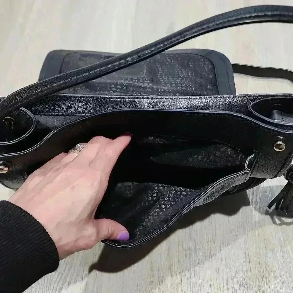 Kate Spade New York Women's Leather Tassel Saddle Crossbody Bag Black One Size - Picture 7 of 10